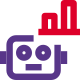 Robot with statics bar graph isolated on a white background icon
