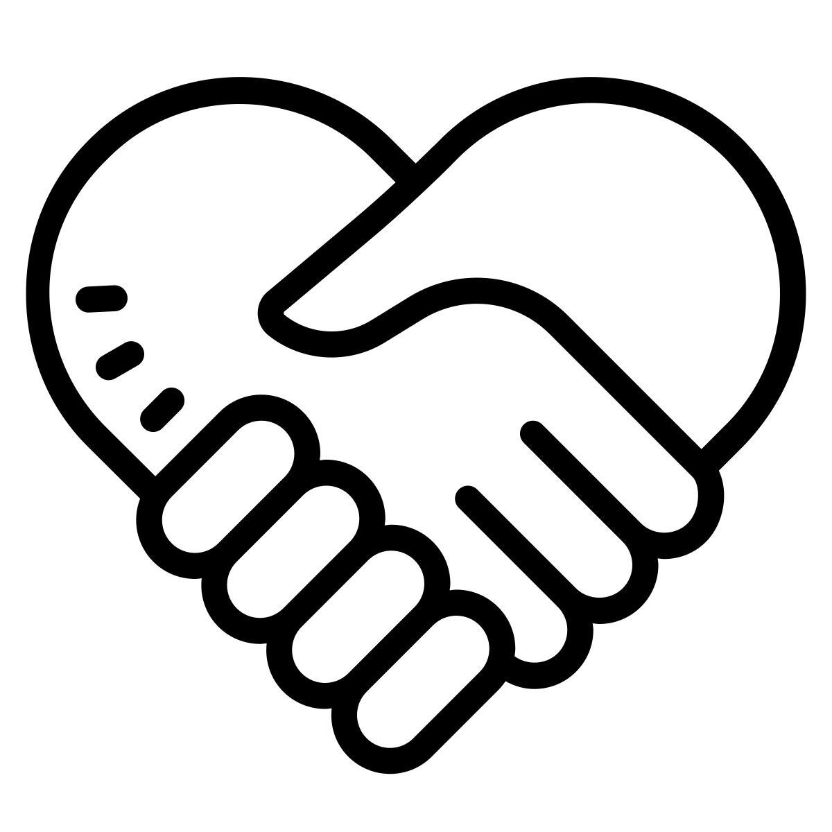 cute outline style apretón de manos corazón icon