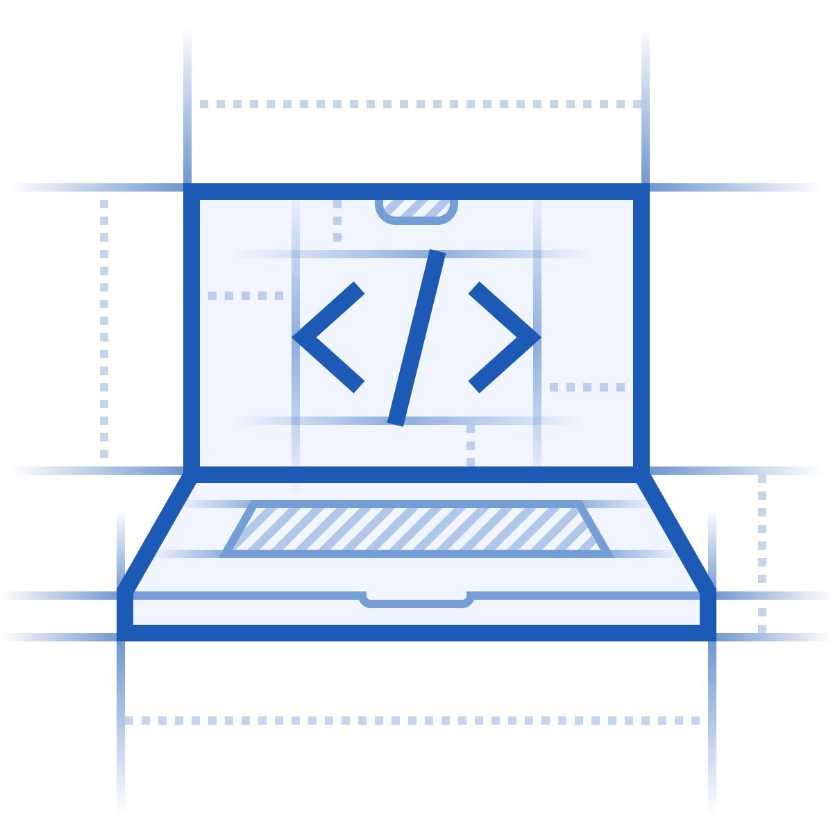 blueprint style laptop coding icon
