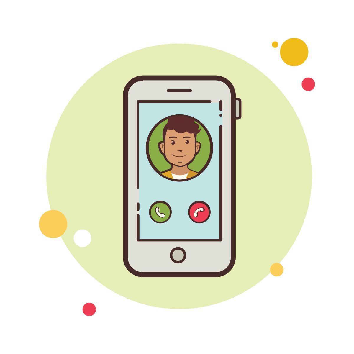 bubbles style accept or decline yellow shirt man call icon