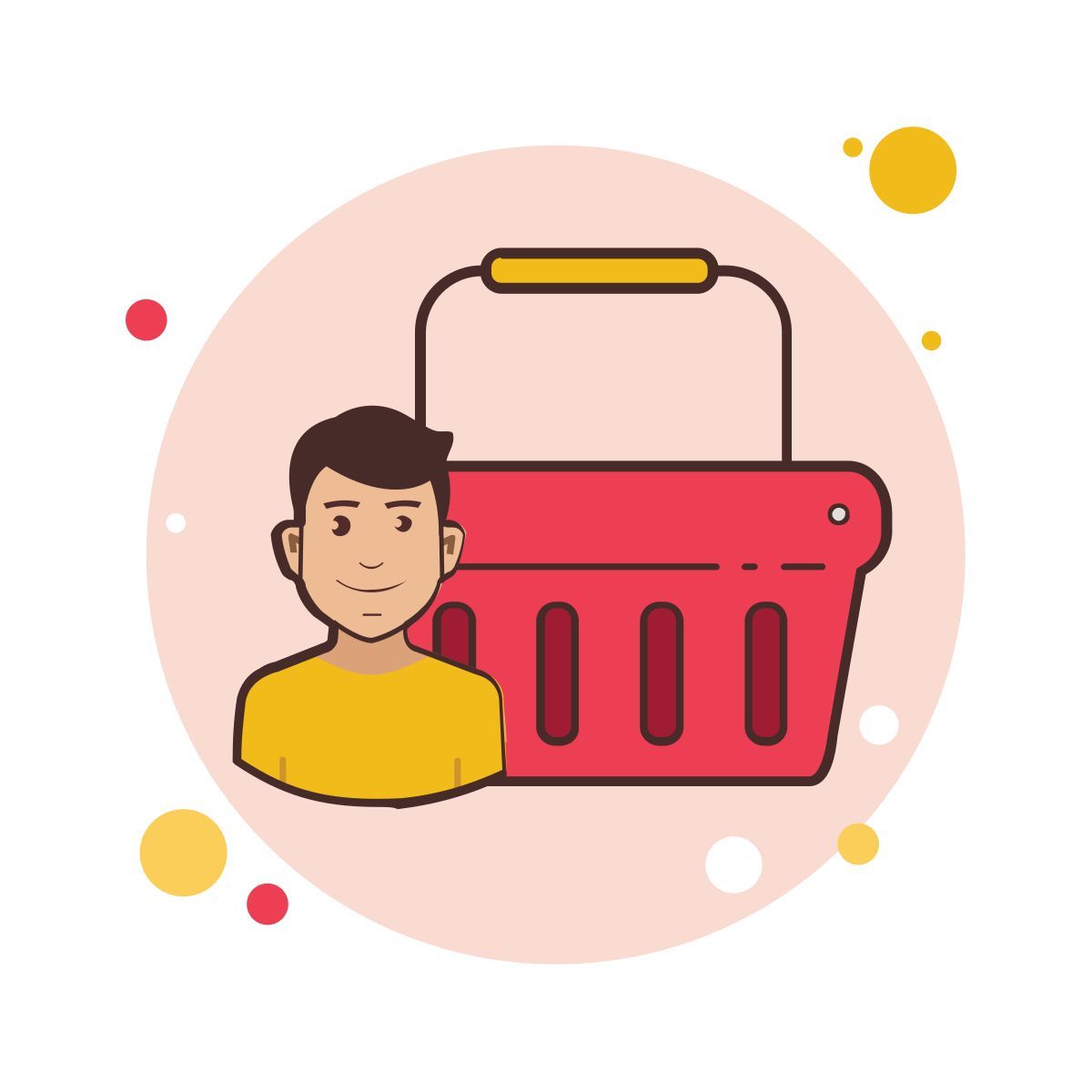 bubbles style man red shopping basket icon