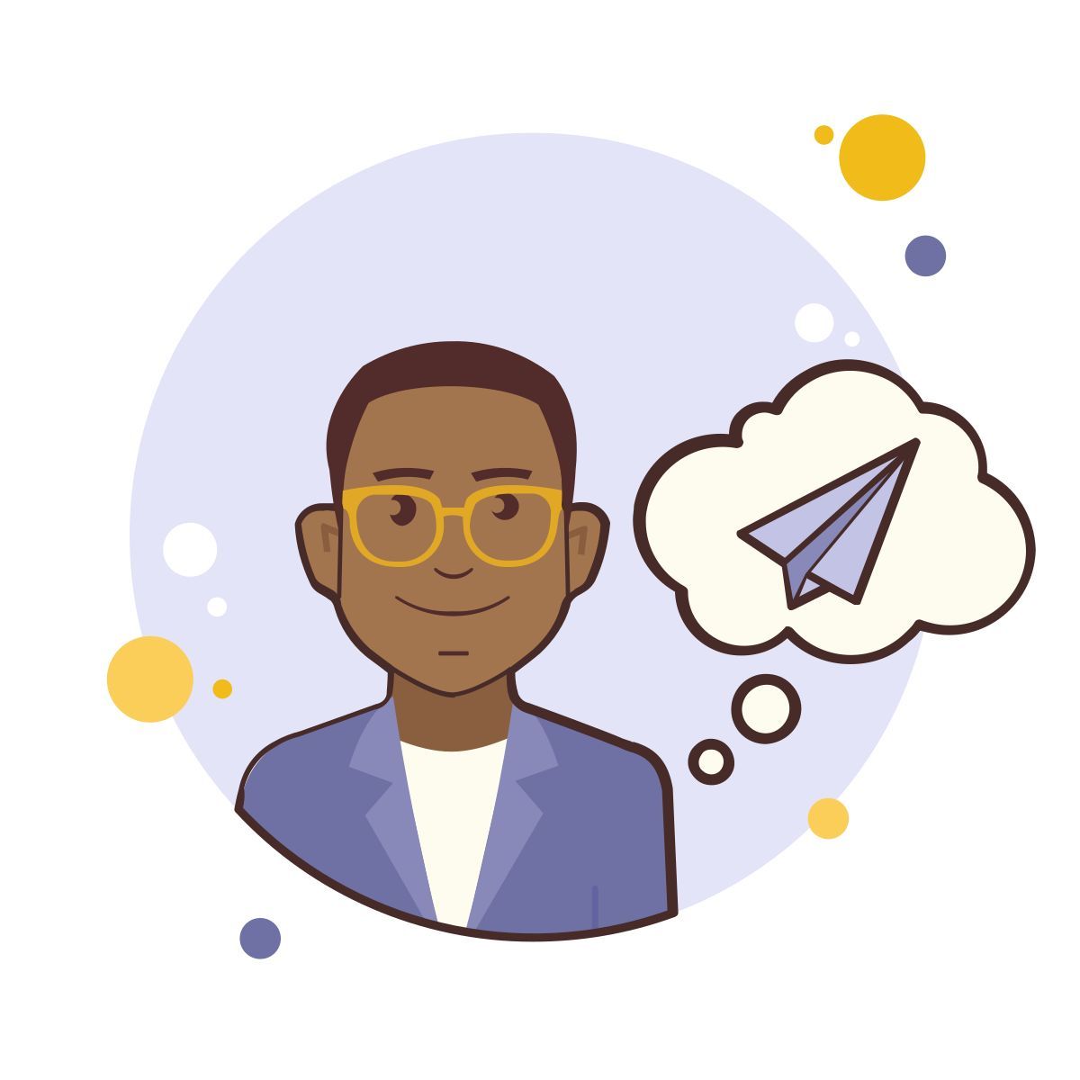 bubbles style uomo con aereo di carta icon