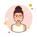 Brown Curly Hair Lady With Red Glasses icon