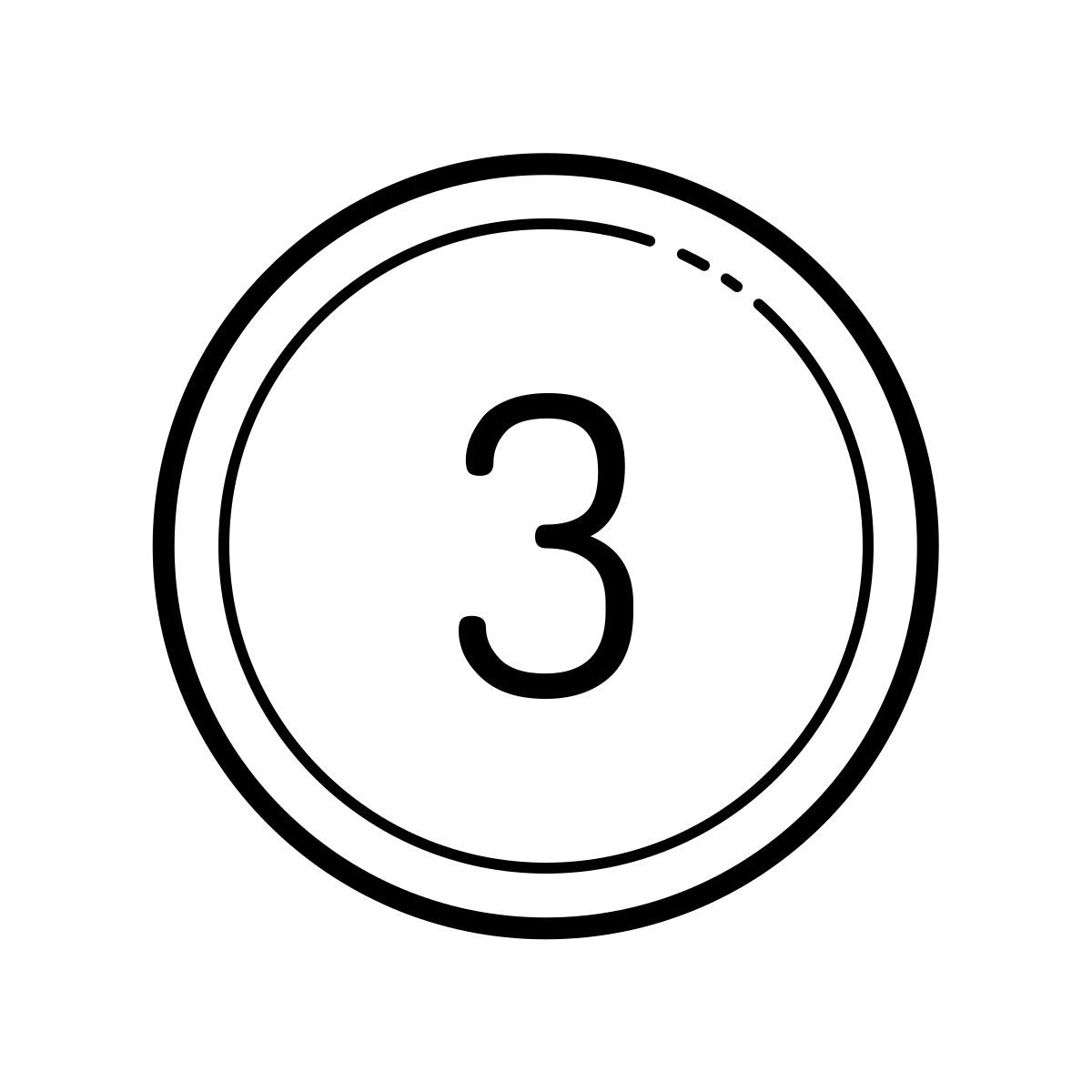 outline hand drawn style 3 en círculo icon