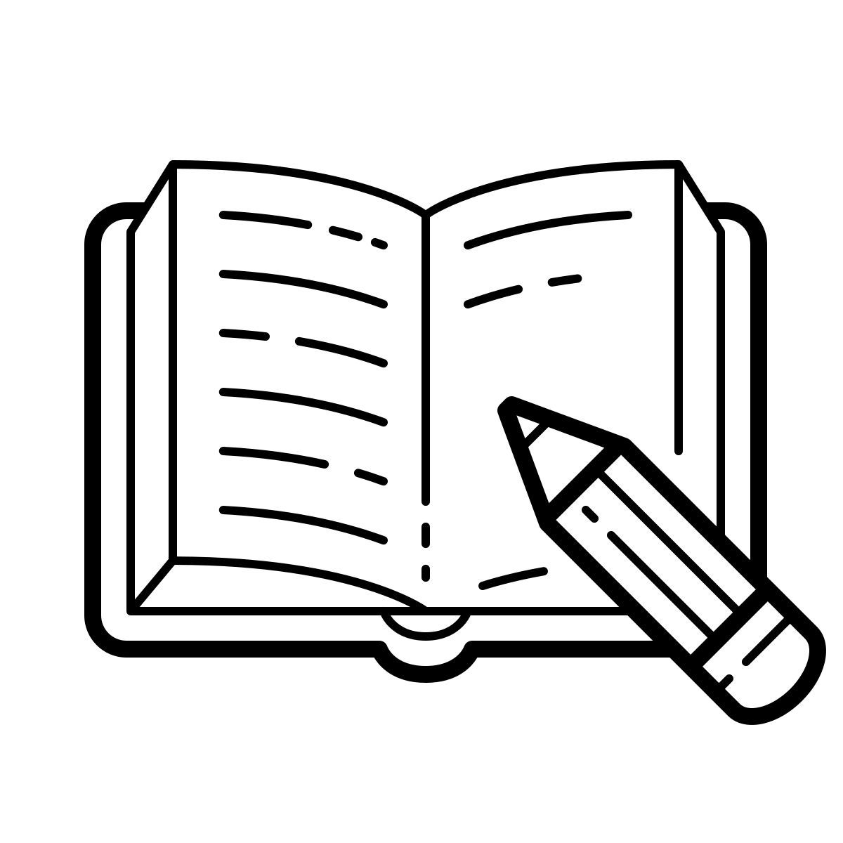 outline hand drawn style libro y lápiz icon