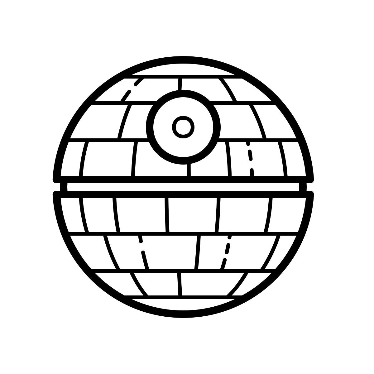 outline hand drawn style death star icon