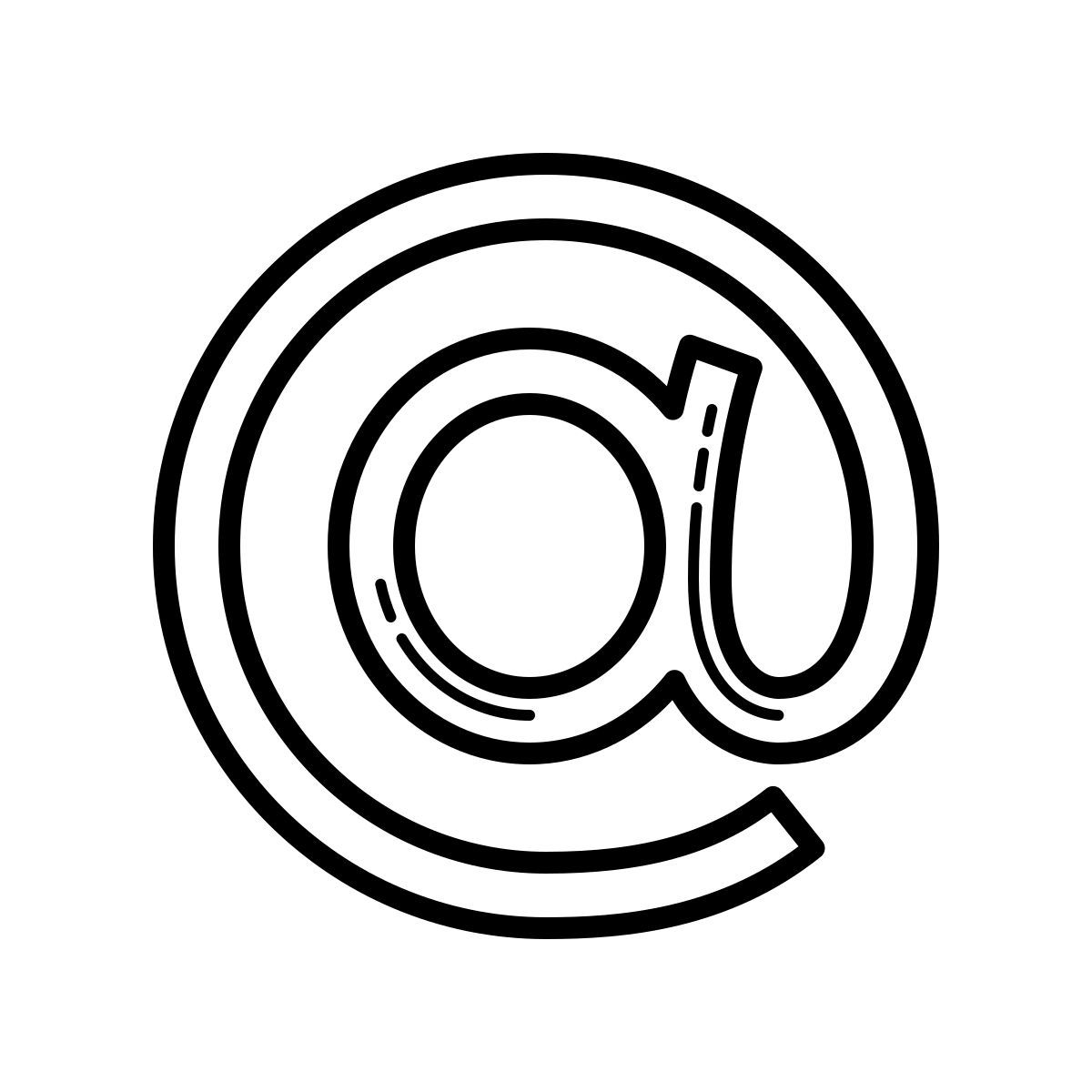 outline hand drawn style at sign icon