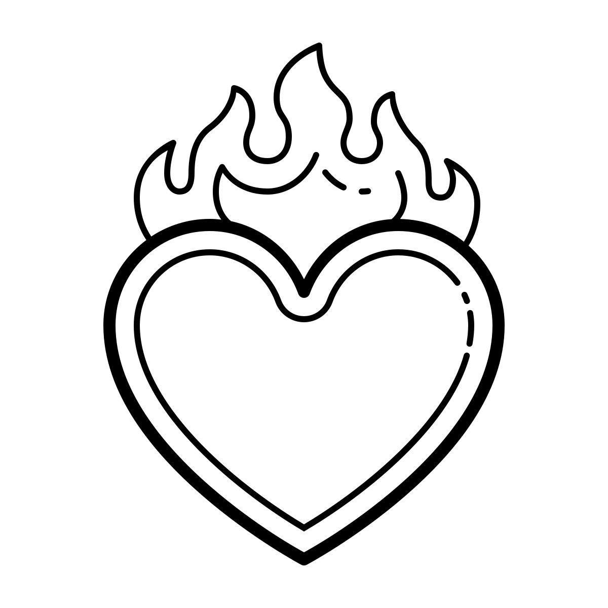 outline hand drawn style corazón de fuego icon