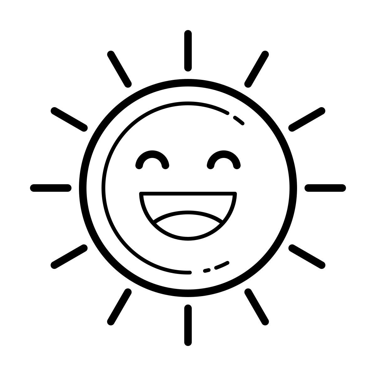 outline hand drawn style smiling sun icon