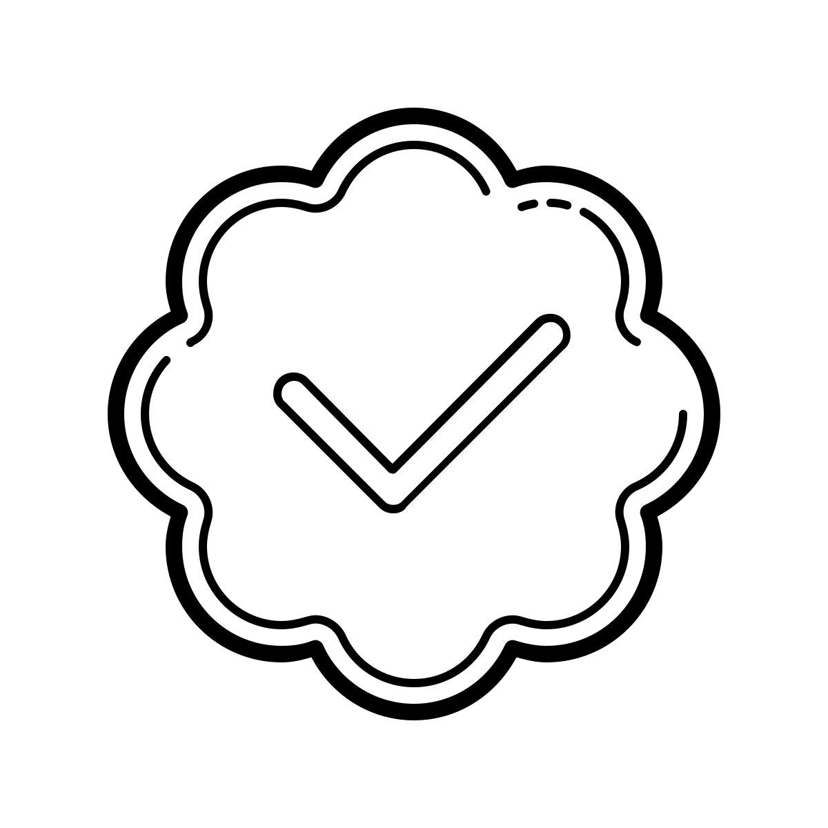 outline hand drawn style verifiziertes konto icon