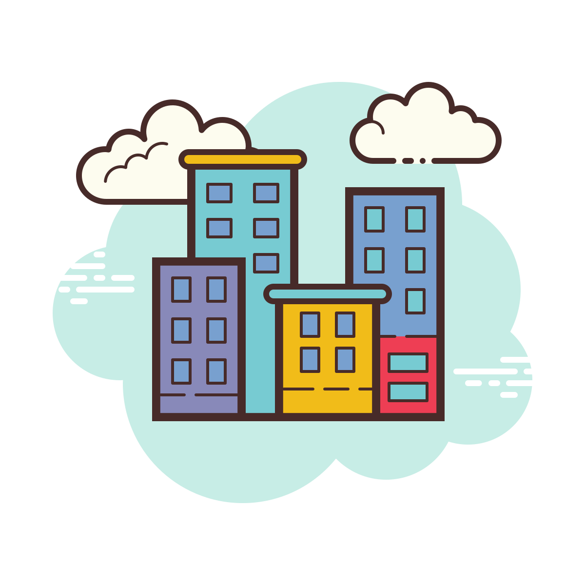 cloud style city buildings icon