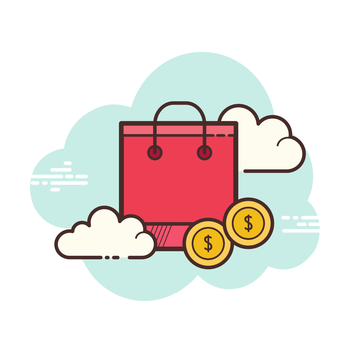 cloud style shopping bag icon