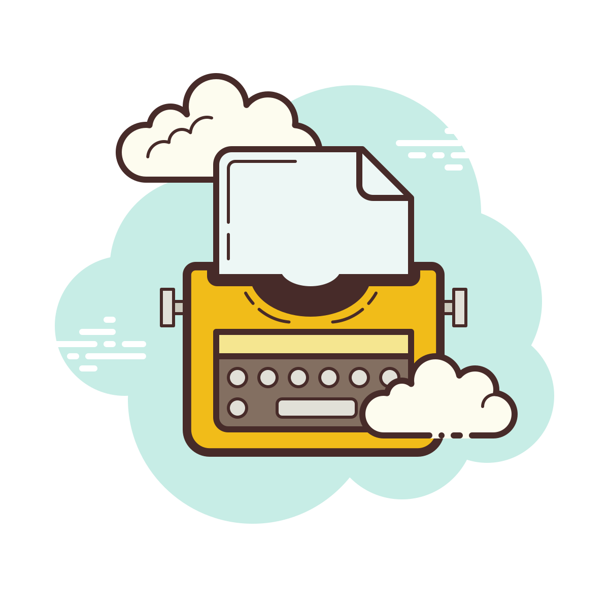 cloud style typewriter with paper icon