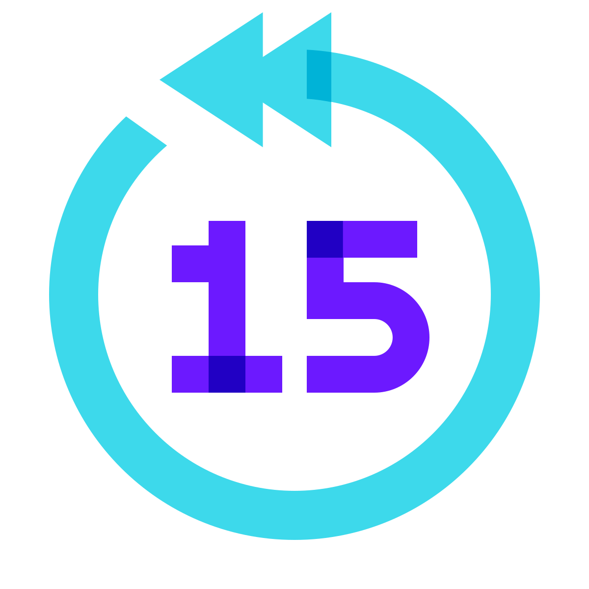 color glass style skip 15 seconds back icon