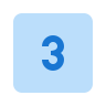 Icon of the number 3 in a small light blue box