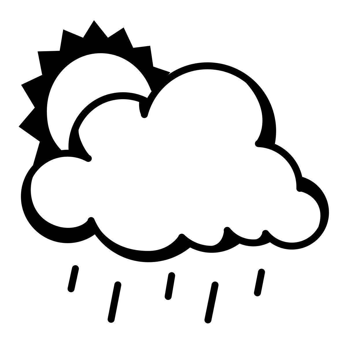 comic style partiellement nuageux avec pluie icon