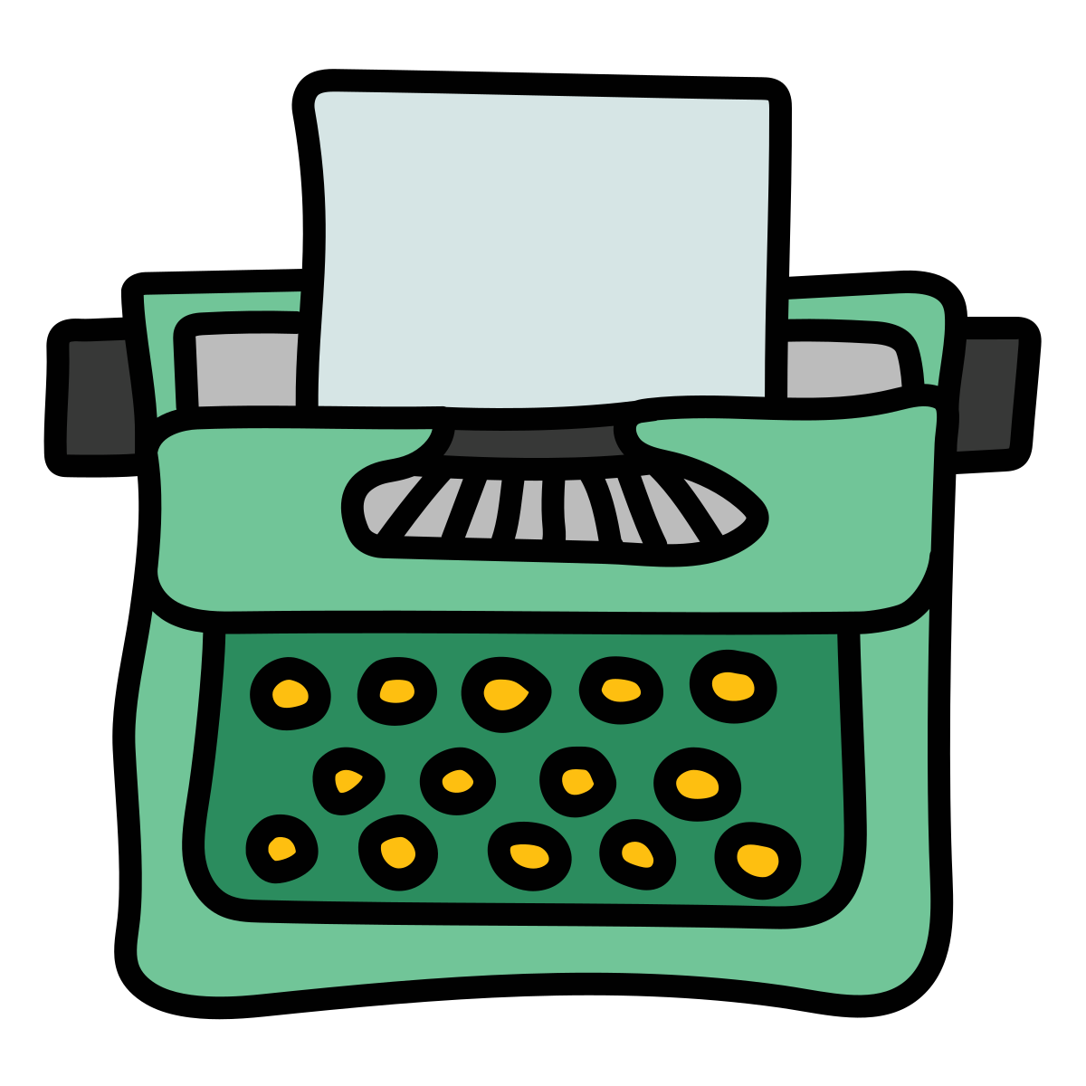 doodle style typewriter with paper icon