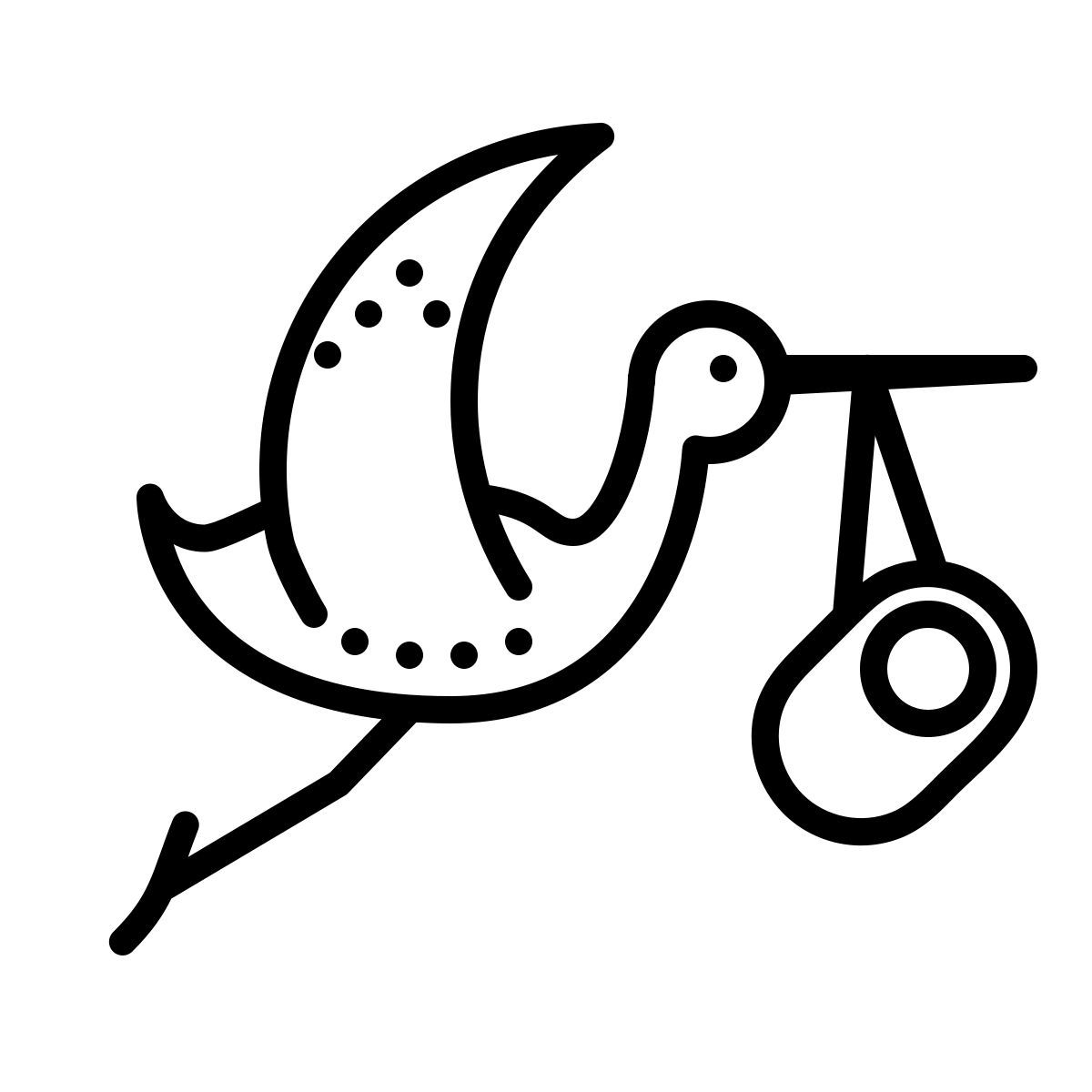 dotted style fliegender storch mit bündel icon