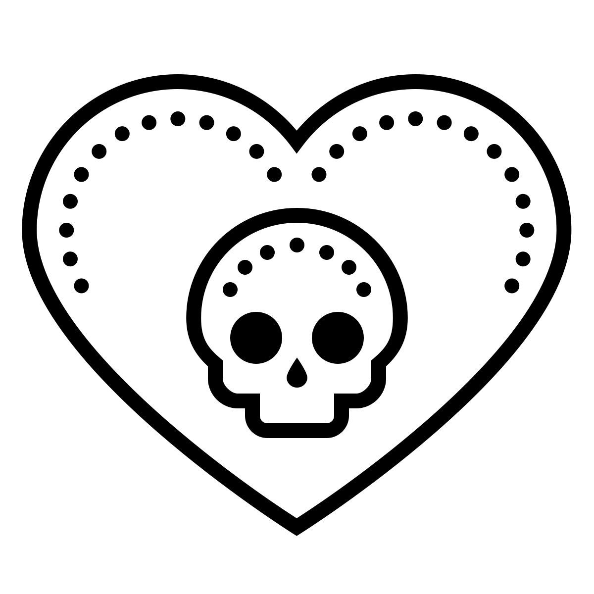 dotted style teschio cuore icon