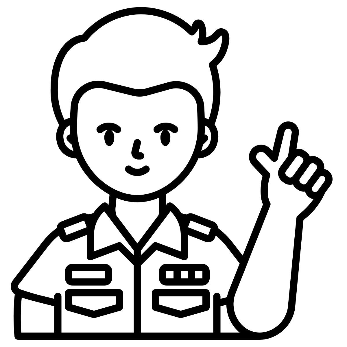 man pointing hand gesture officer teacher uniform icon