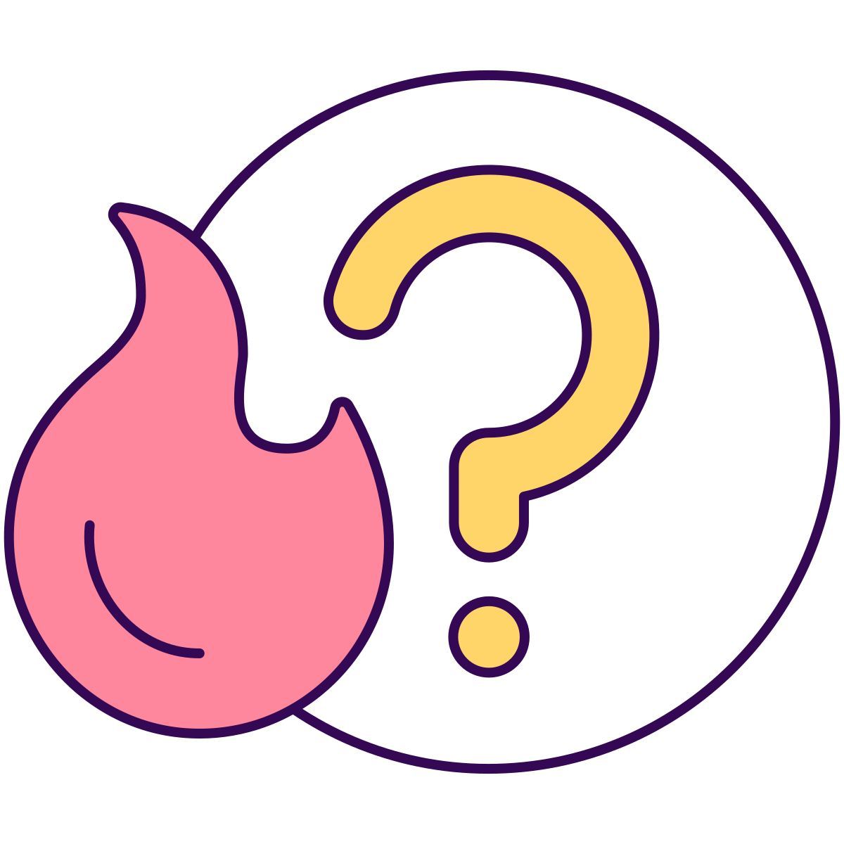 question mark and burning flame icon