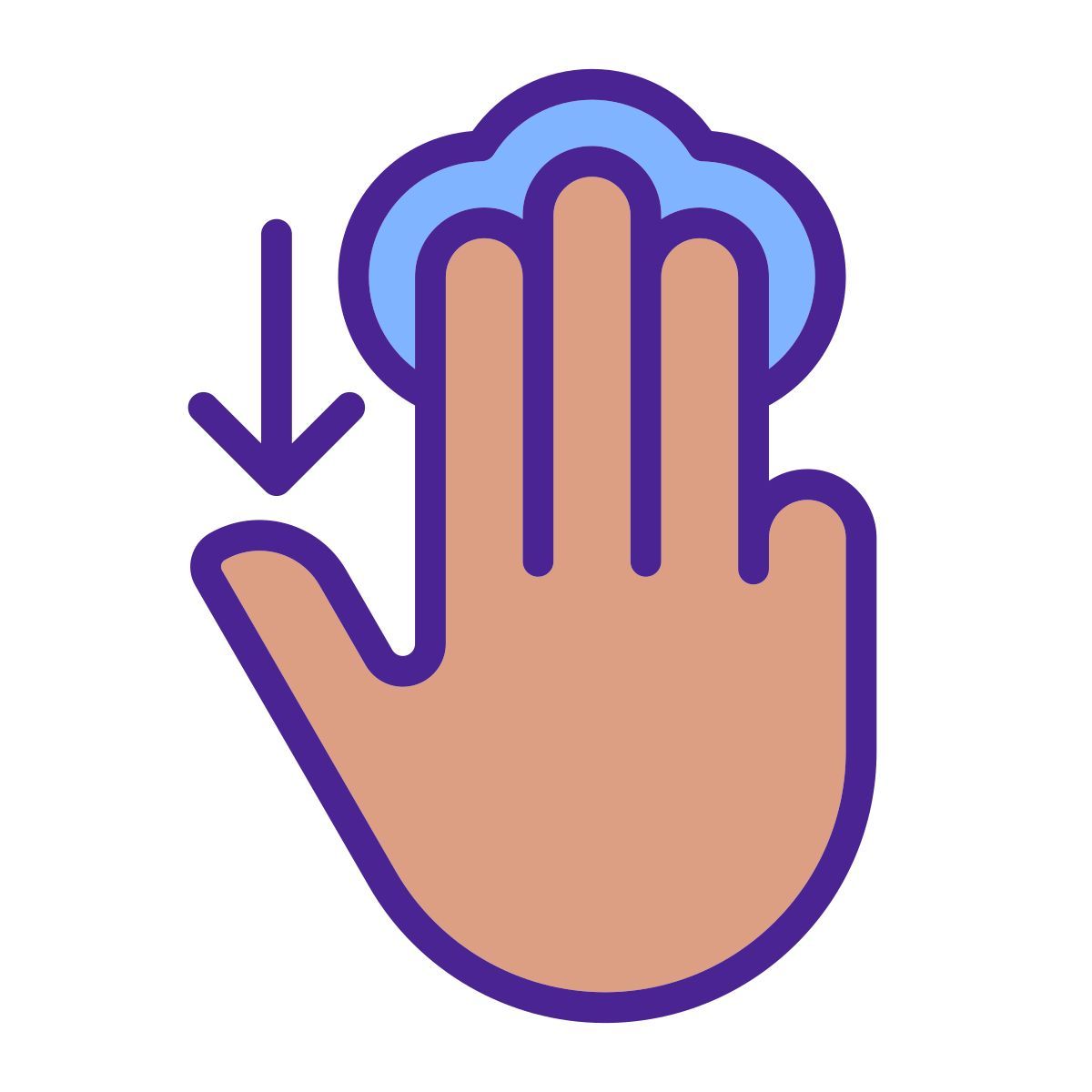 three finger touch downwards gesture icon