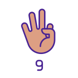 external Digit-Nine-in-ASL-american-sign-language-filled-color-icons-papa-vector-3 icon