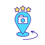 external Location-Photo-Review-travel-tips-filled-color-icons-papa-vector icon