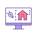 external Virtual-House-Model-digital-twin-tasks-and-benefits-filled-color-icons-papa-vector icon