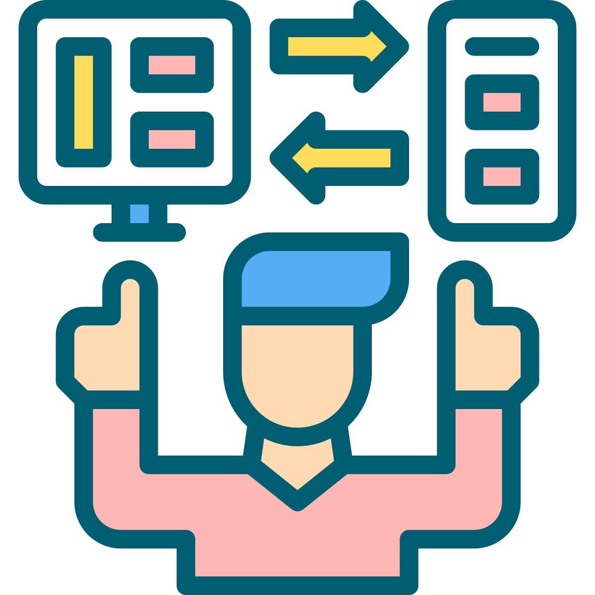 programmer pointing to files icon