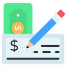 external writing-cheque-currency-note-and-coins-flat-vol-2-vectorslab icon