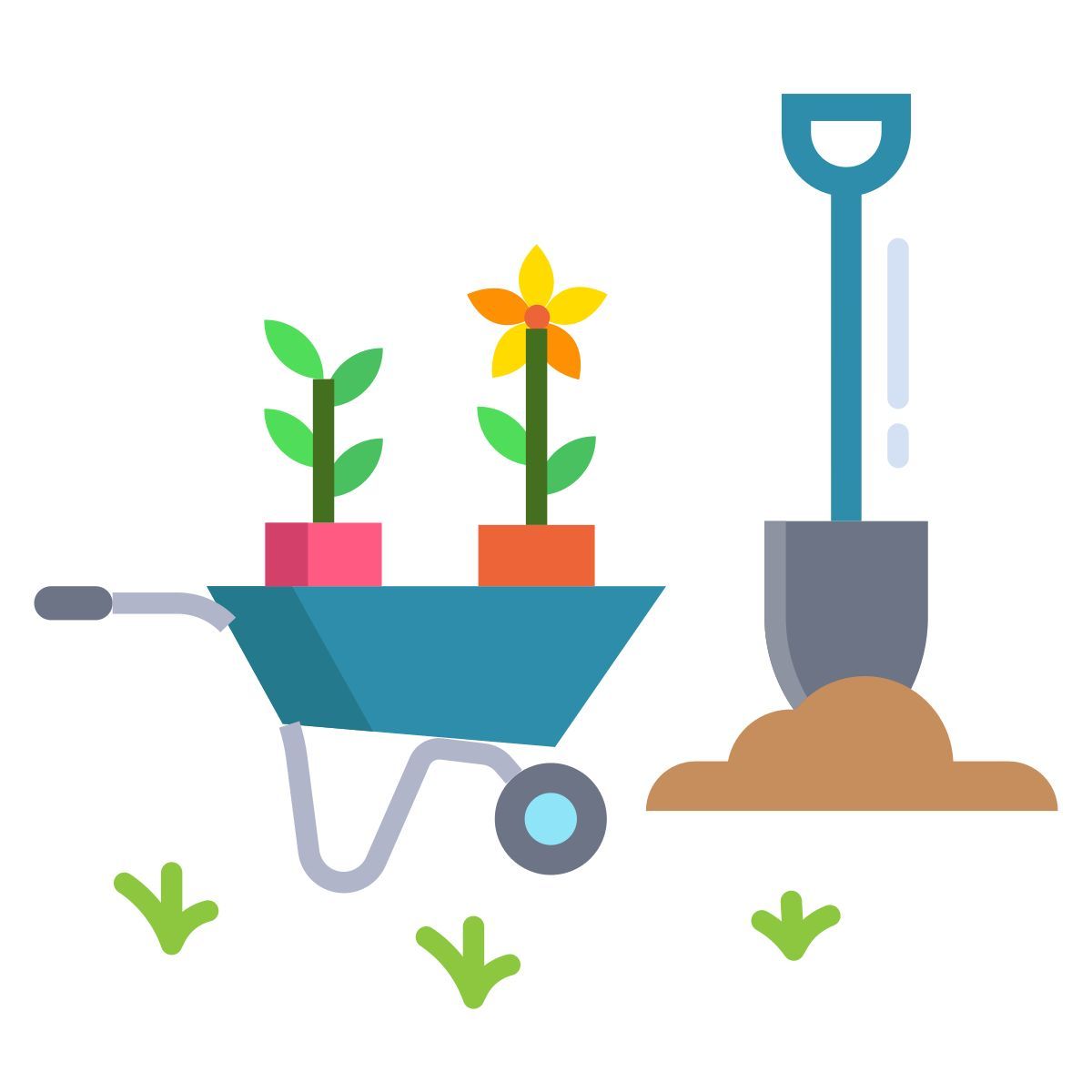 garden cart with flower pot icon