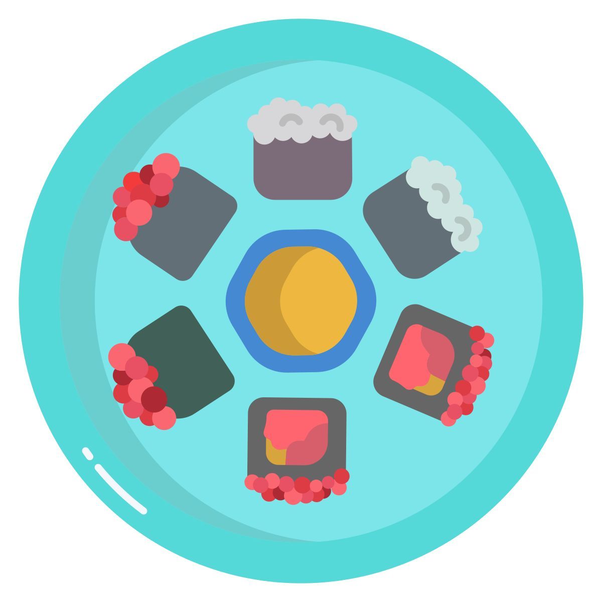 gunkan maki and futomaki sushi and uramaki icon