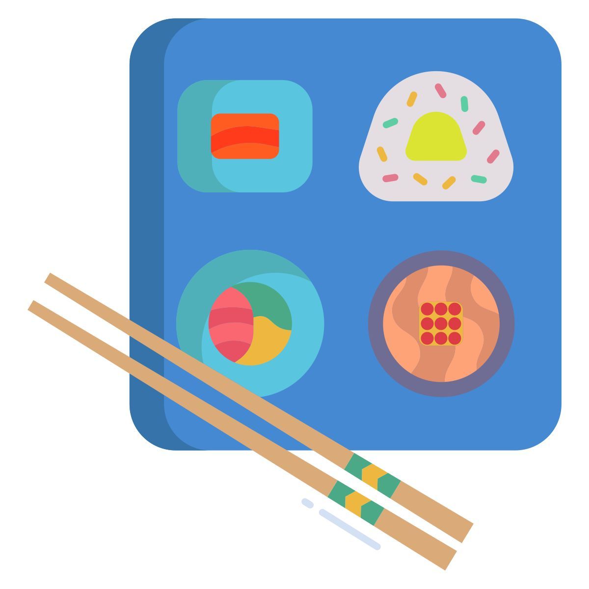 salmon and onigiri and maki and caviar icon