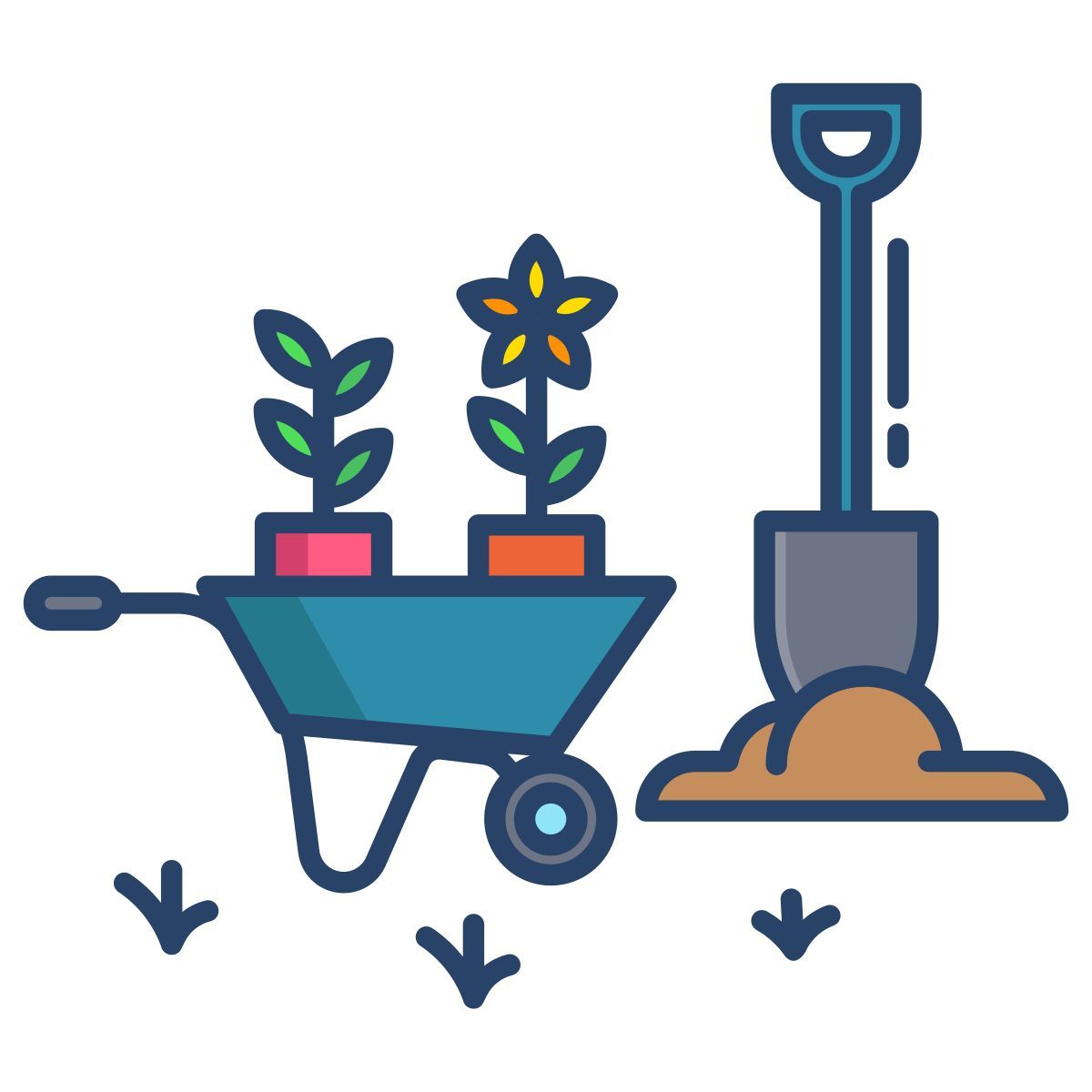 garden cart with flower pot icon