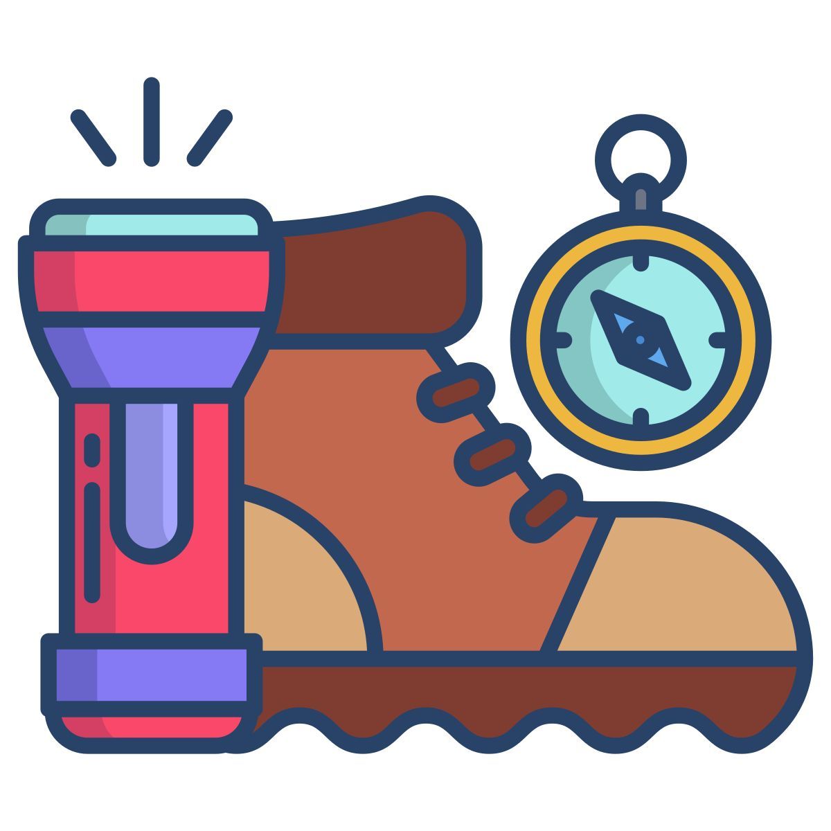 hiking shoes and torch icon
