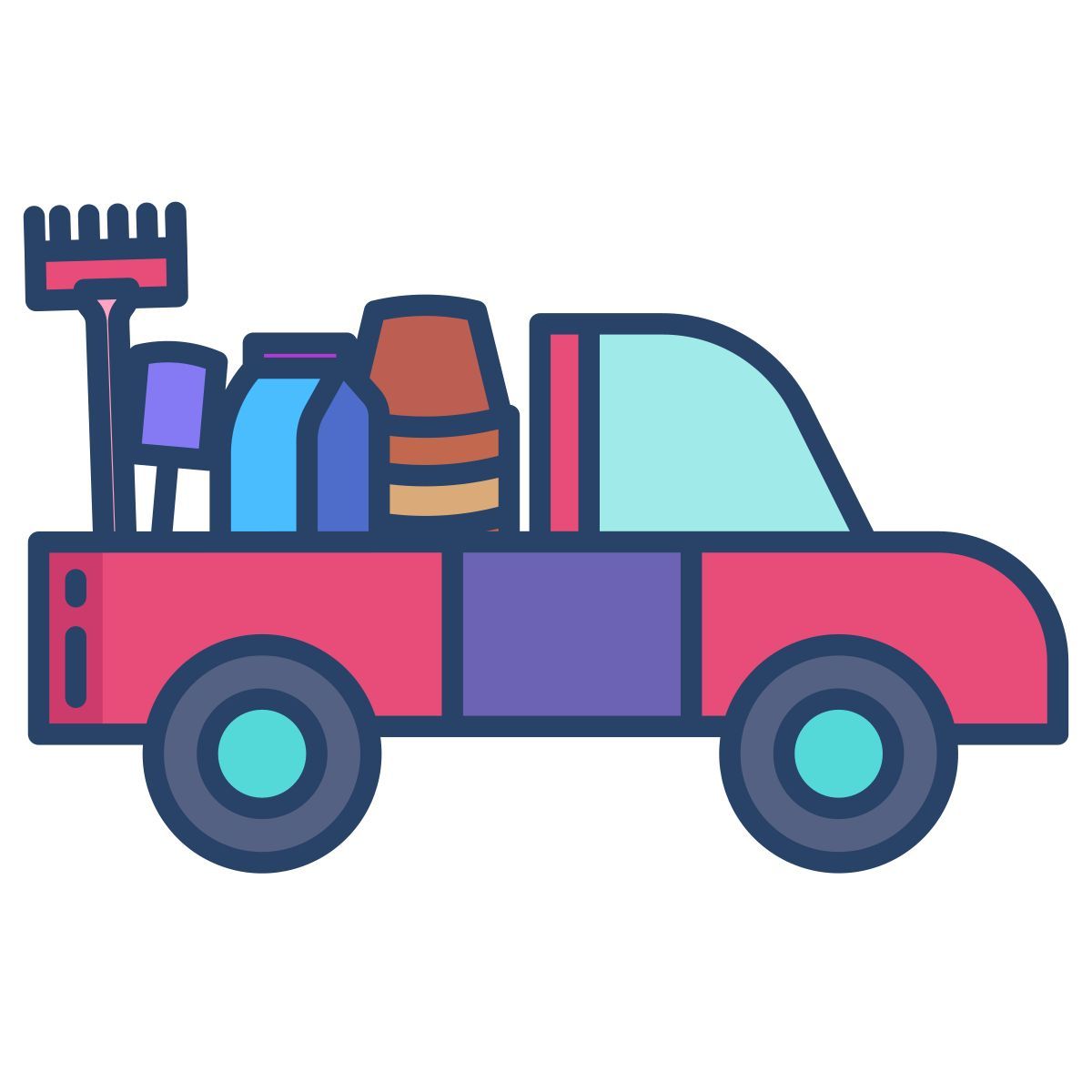 pickup truck with garden accessories icon