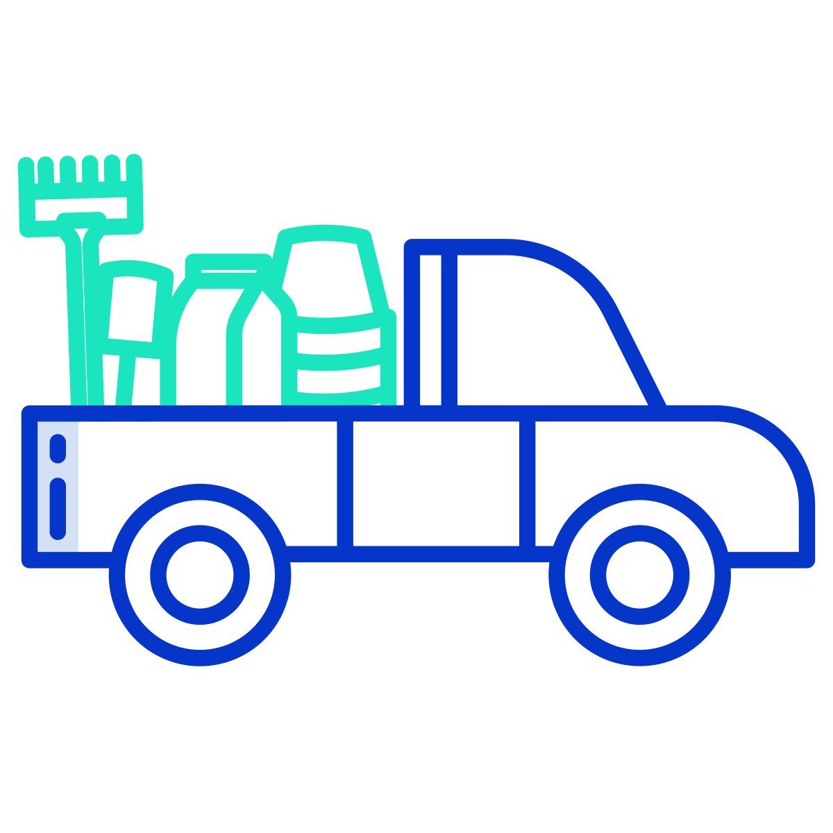 pickup truck with garden accessories icon
