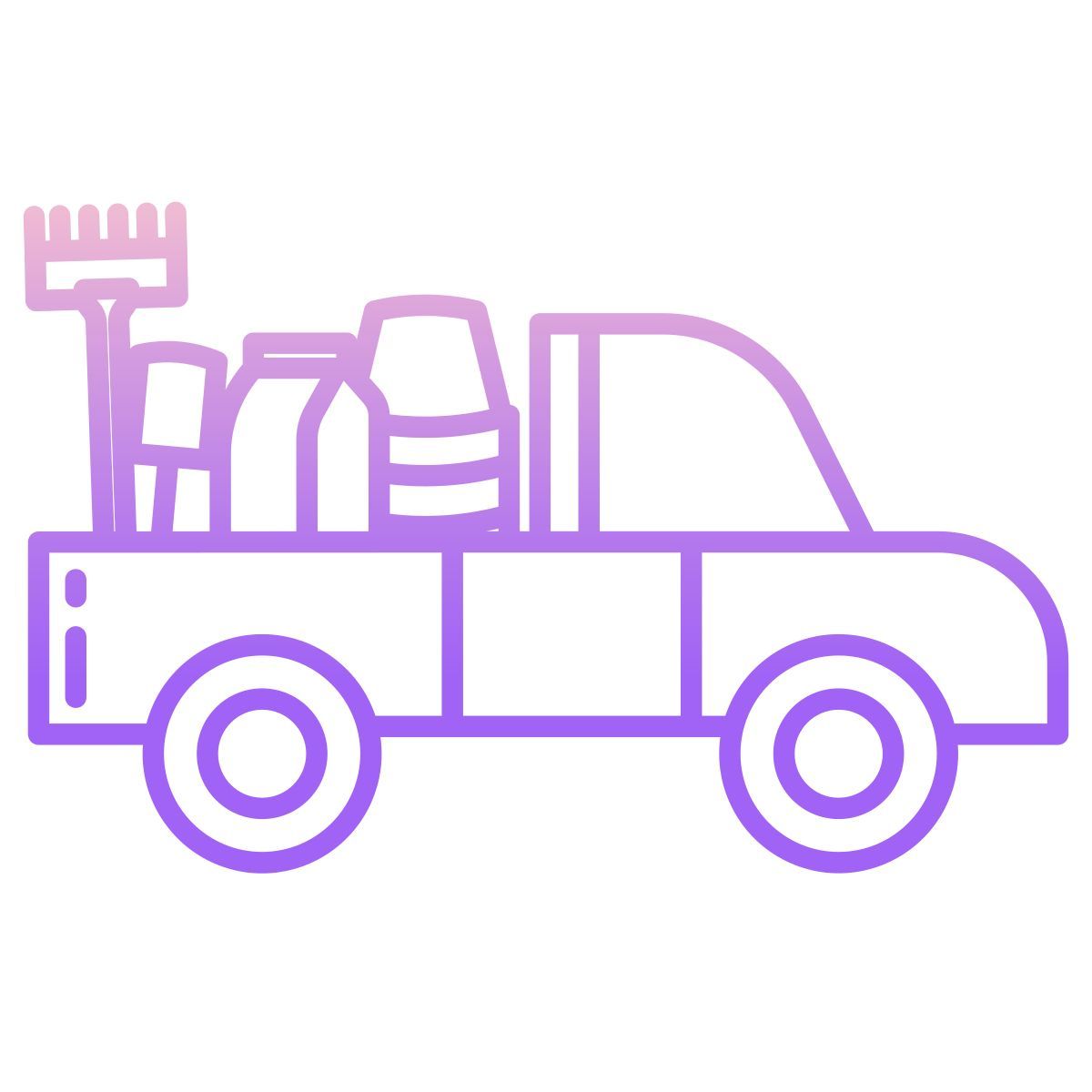 pickup truck with garden accessories icon