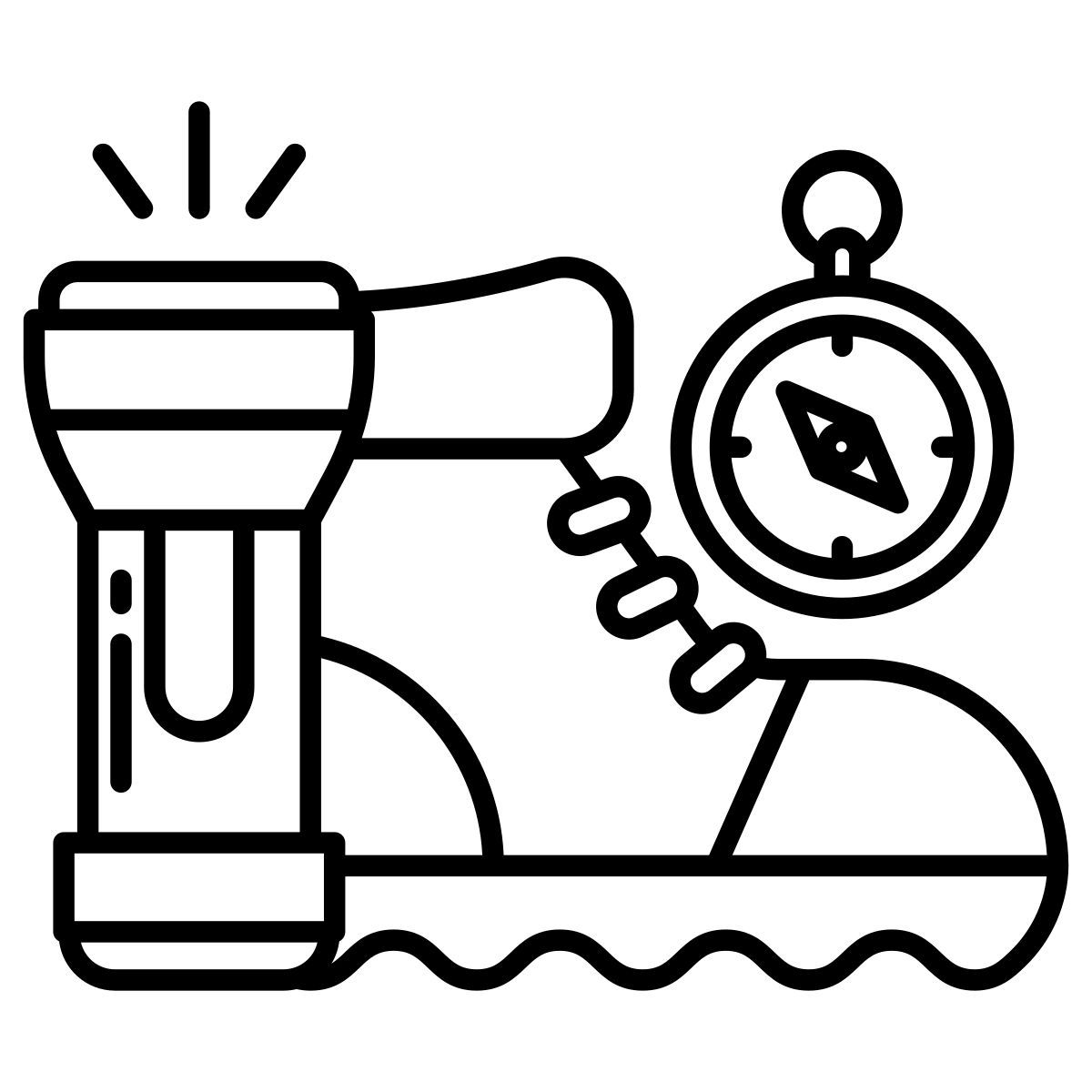 hiking shoes and torch icon