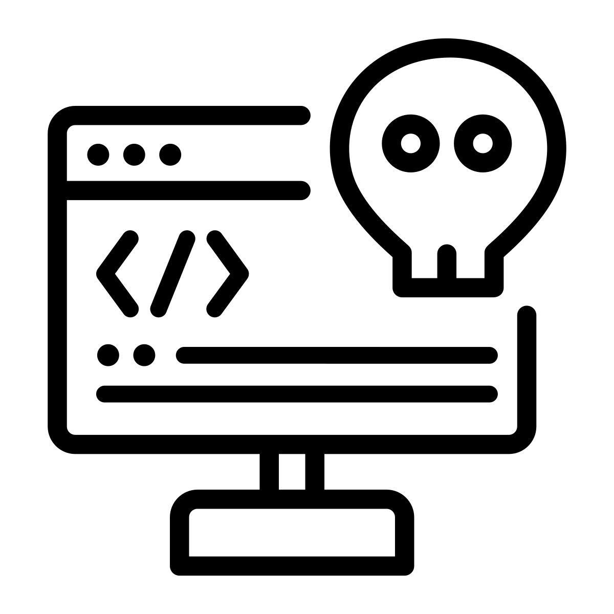 hacking; malware; virus; skull; code; programming icon