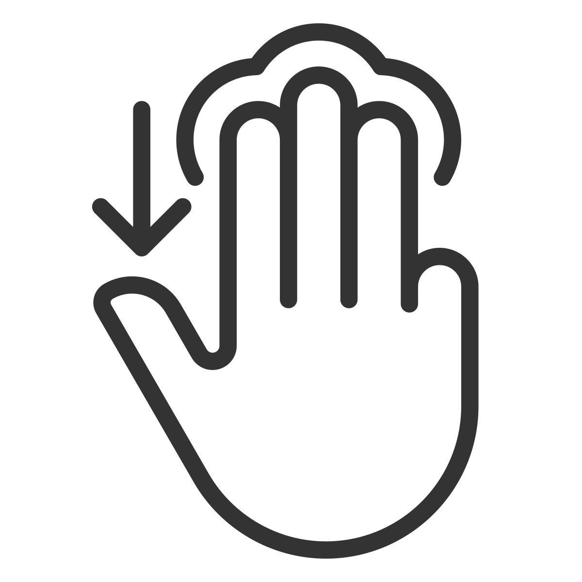 three finger touch downwards icon