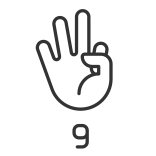 external Digit-Nine-in-ASL-american-sign-language-linear-outline-icons-papa-vector icon
