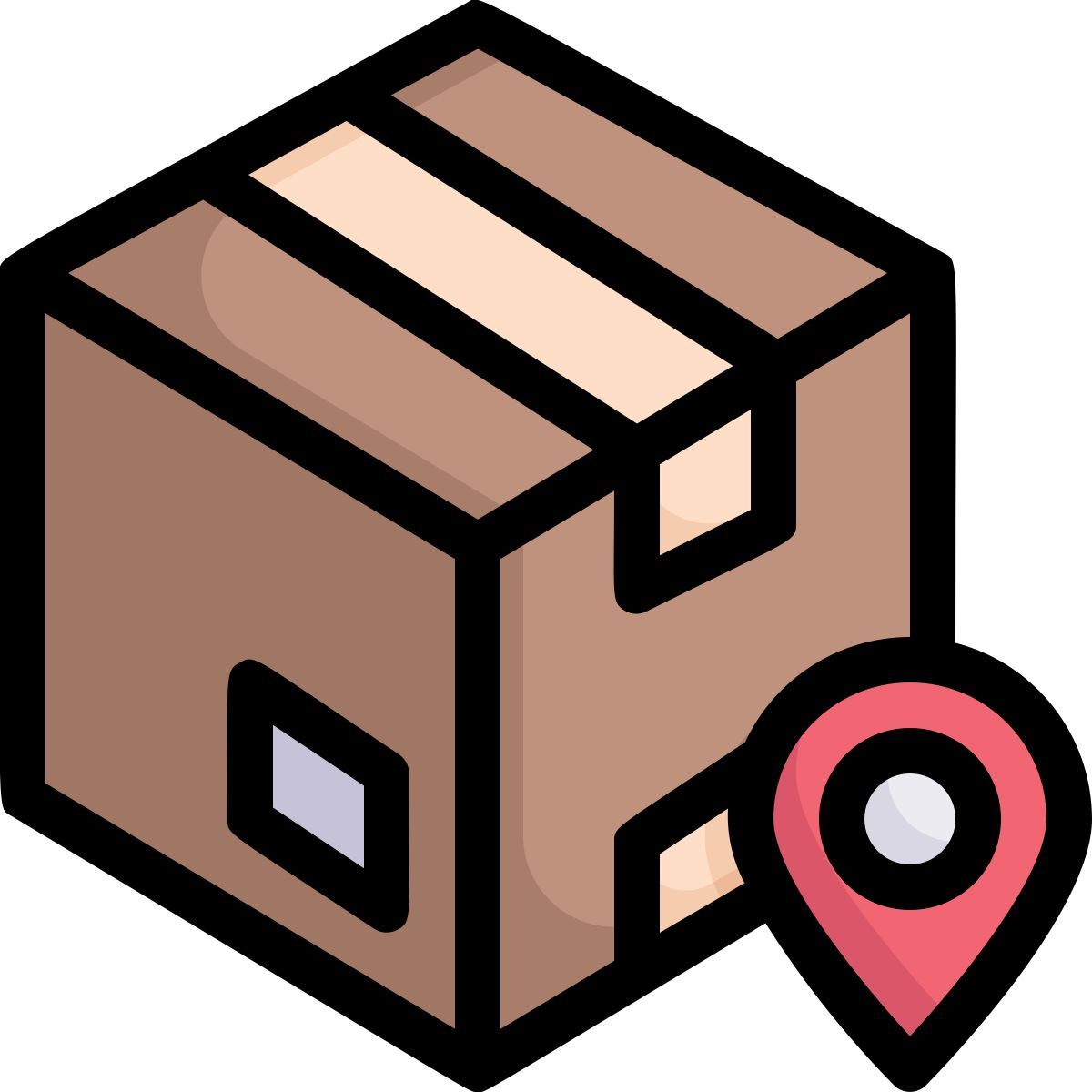 box with pin location icon