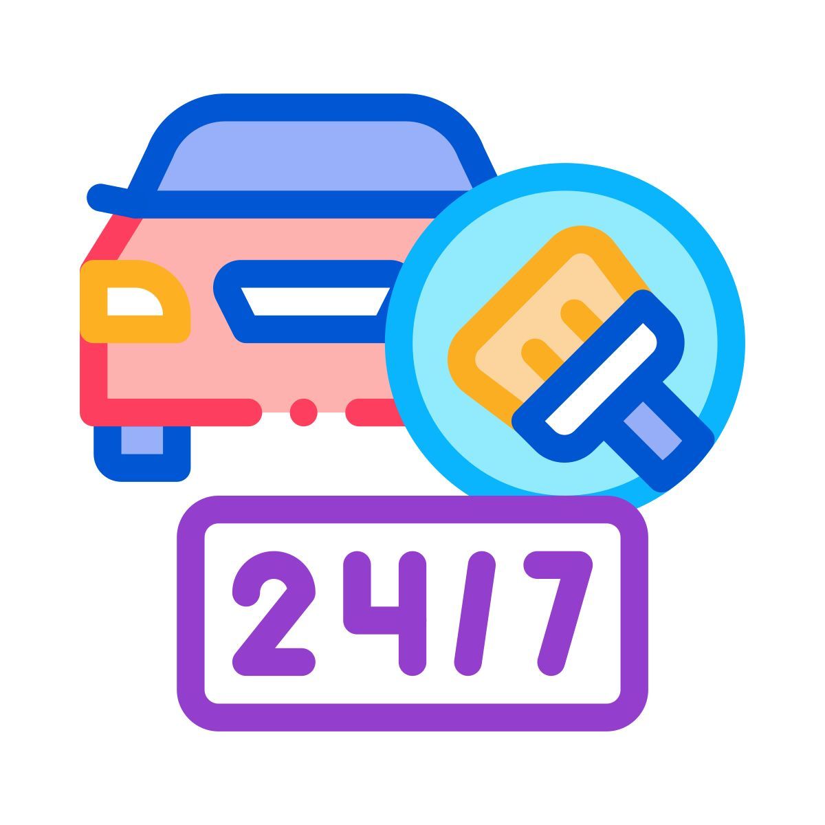 24/7 car wash service icon