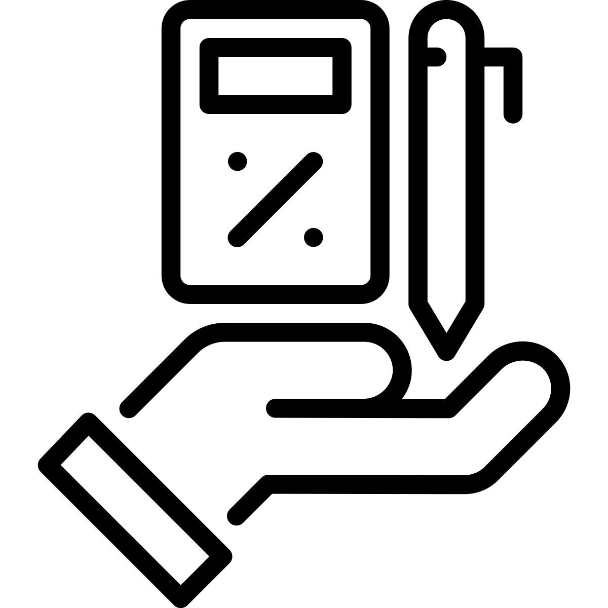 hand holding calculator and pen icon