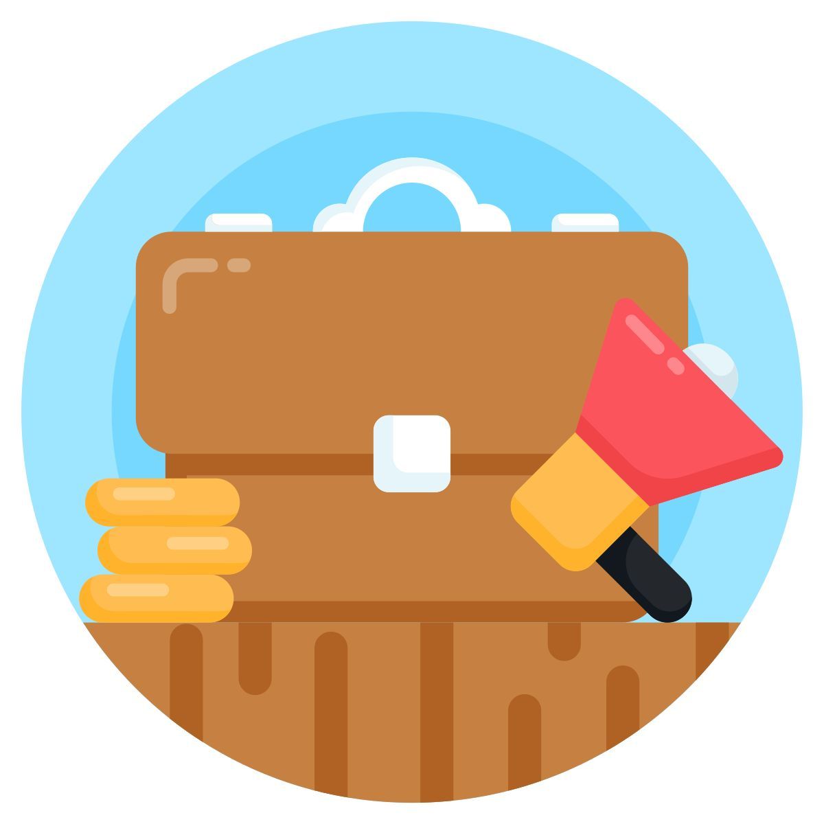 briefcase and loudspeaker icon