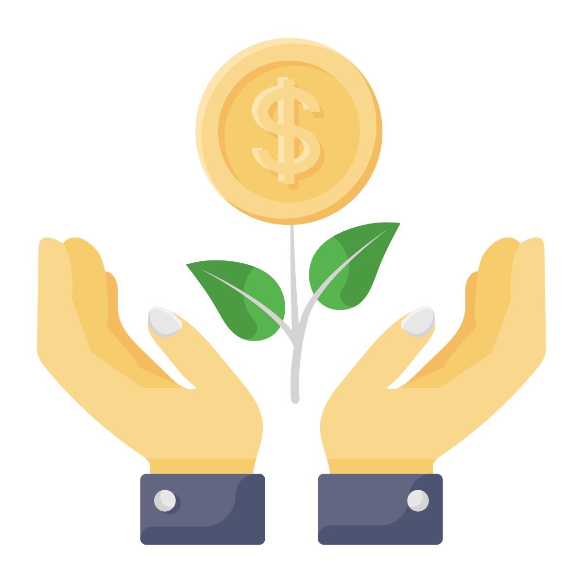 manos sosteniendo una planta de dinero en crecimiento icon