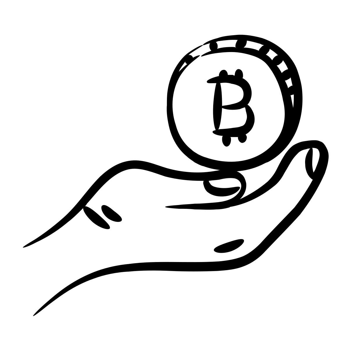 mão segurando bitcoin icon