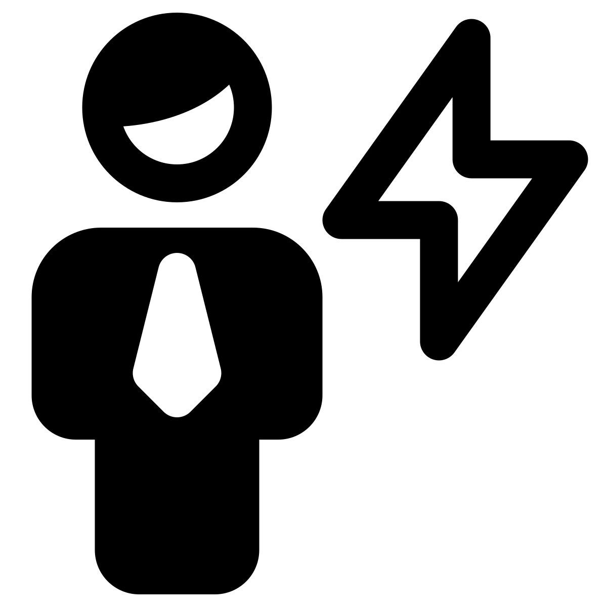 businessman with a flash layout isolated on a white background icon